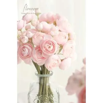 Floroom 18 Pcs Faux Silk Ranunculus Flowers for Decor