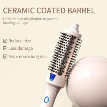 K&K 1 1/2 Inch Ceramic Tourmaline Ionic Heated Round Brush Curling Brush Creates Blowout Look -Creates Root Volume & Loose Curls Volume Curls Dual Voltage Hair Styling Tool (Pale Pink, 1.5 Inch)