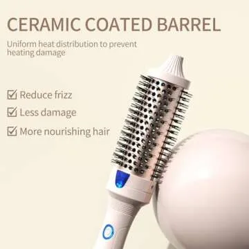 K&K 1 1/2 Inch Ceramic Tourmaline Ionic Heated Round Brush Curling Brush Creates Blowout Look -Creates Root Volume & Loose Curls Volume Curls Dual Voltage Hair Styling Tool (Pale Pink, 1.5 Inch)
