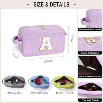 YOOLIFE Initial Cosmetic Bag for Women - Monogram Cute Initial Blue Makeup Bags Toiletry Pouch Make ...