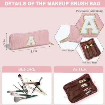 YOOLIFE Initial Cosmetic Bag for Women - Monogram Cute Initial Blue Makeup Bags Toiletry Pouch Make Up Case for Women Her Best Friend Friendship Sister Teacher, Personalized Birthday Gifts for Women E