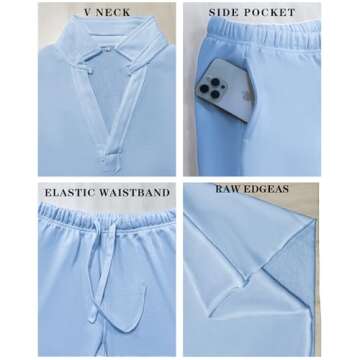 Ainangua Casual 2 Piece Sets for Women V Neck Long Sleeve Tops and Wide Leg Pants Workout Outfits Fa...