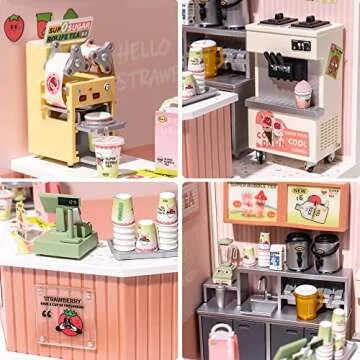 Rolife Plastic House Building Set Toy DIY Miniature Dollhouse Playset with LED for Mini Figures Cons...