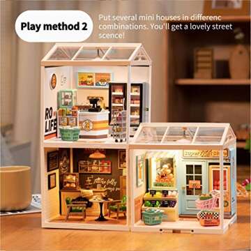 Rolife Plastic House Building Set Toy DIY Miniature Dollhouse Playset with LED for Mini Figures Construction Toys Diorama Kit Gifts for Teens Adults