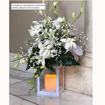 Just in Time for Winter (12 Pc Set) 10" Decorative Lanterns with Flameless LED Lighted Candle, 5 Hr Timer, Antique Look Indoor Outdoor Home, Garden, Weddings - White. Includes Bonus String Lights!