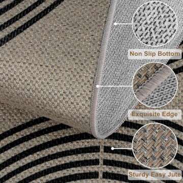 Rugalia Easy Jute Rainbow Entryway Rug, 2x3 Washable Non-Slip Indoor Outdoor Doormat, Black Nature B...