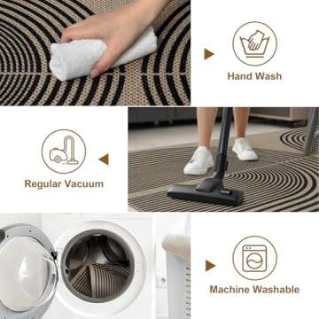 Rugalia Easy Jute Rainbow Entryway Rug, 2x3 Washable Non-Slip Indoor Outdoor Doormat, Black Nature Boho Farmhouse Small Kitchen Rug Modern Abstract Throw Rugs for Entrance Bedroom Bathroom