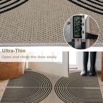 Rugalia Easy Jute Rainbow Entryway Rug, 2x3 Washable Non-Slip Indoor Outdoor Doormat, Black Nature Boho Farmhouse Small Kitchen Rug Modern Abstract Throw Rugs for Entrance Bedroom Bathroom