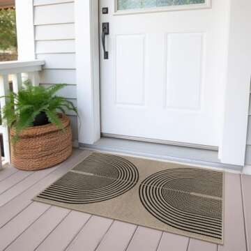 Rugalia Easy Jute Rainbow Entryway Rug, 2x3 Washable Non-Slip Indoor Outdoor Doormat, Black Nature Boho Farmhouse Small Kitchen Rug Modern Abstract Throw Rugs for Entrance Bedroom Bathroom