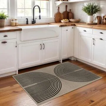 Rugalia Easy Jute Rainbow Entryway Rug, 2x3 Washable Non-Slip Indoor Outdoor Doormat, Black Nature Boho Farmhouse Small Kitchen Rug Modern Abstract Throw Rugs for Entrance Bedroom Bathroom