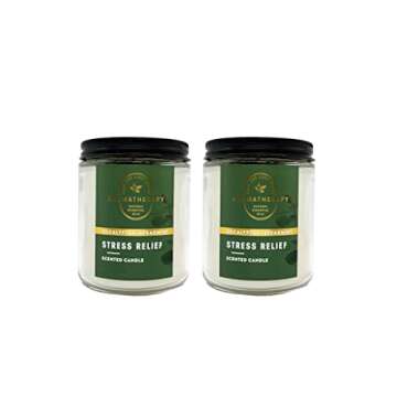 Bath & Body Works Stress Relief Aromatherapy Scented Candles | Eucalyptus Spearmint Scent | | Soy Based Wax | dfrDhp | NaturalEssential Oils | 2 Pack | 7 Oz Each