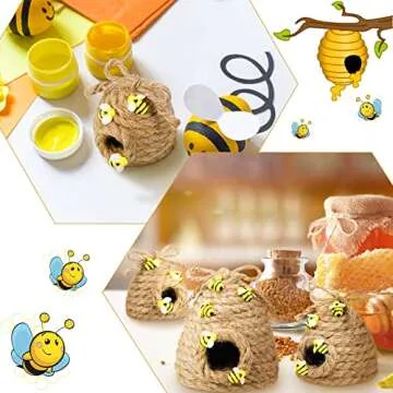 Jutom 3 Pcs Bee Hive Decor Honey Bee Tiered Tray Decor Summer Spring Honeybee Decorations Mini Jute Farmhouse Beehive for Kitchen Table Shelf Home Coffee Bar Themed Party(Vintage Color)