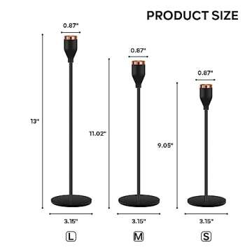 KAKULO Set of 3 Black Candlestick Holders Fits 3/4 inch Thick Candle&Led Candles Tall Candlestick Ho...