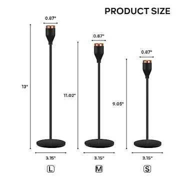 KAKULO Set of 3 Black Candlestick Holders Fits 3/4 inch Thick Candle&Led Candles Tall Candlestick Ho...