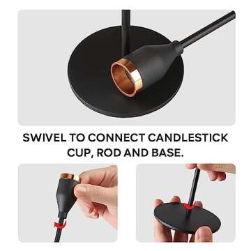 KAKULO Set of 3 Black Candlestick Holders Fits 3/4 inch Thick Candle&Led Candles Tall Candlestick Holders Taper Candle Sticks Holder Decorative for Wedding, Dinning, Party