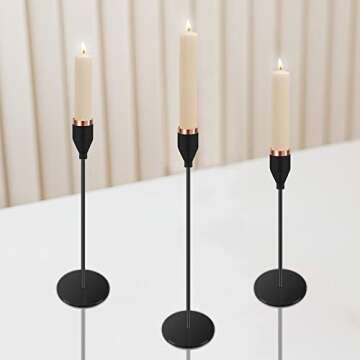 KAKULO Set of 3 Black Candlestick Holders Fits 3/4 inch Thick Candle&Led Candles Tall Candlestick Holders Taper Candle Sticks Holder Decorative for Wedding, Dinning, Party