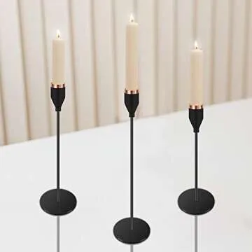 KAKULO Set of 3 Black Candlestick Holders Fits 3/4 inch Thick Candle&Led Candles Tall Candlestick Holders Taper Candle Sticks Holder Decorative for Wedding, Dinning, Party