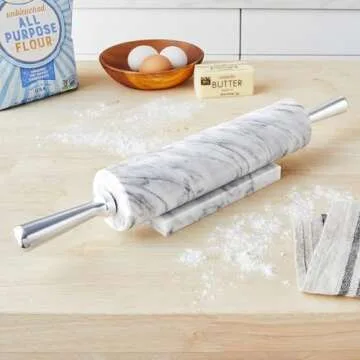 Fox Run Marble Rolling Pin with Aluminum Handles and Base