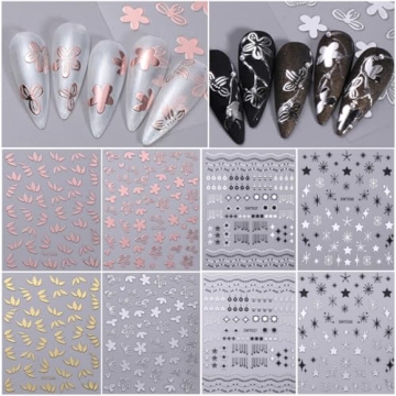 Elegant 8PCS Metallic Nail Art Stickers for DIY Designs