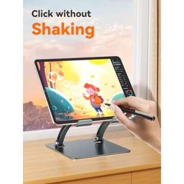 tounee Tablet Holder Stand, Dual Rod Adjustable Aluminum Desktop Stand, Compatible with 4.7-16.5" iPads, Surface Tablets, Portable Monitors, Kindle & More (Gray)