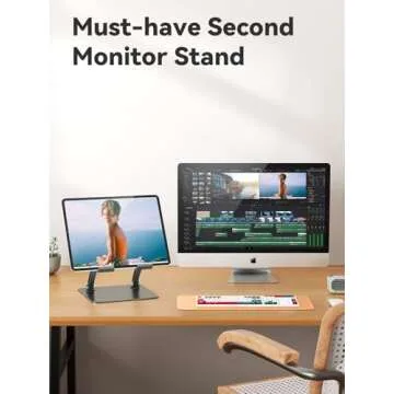 tounee Tablet Holder Stand, Dual Rod Adjustable Aluminum Desktop Stand, Compatible with 4.7-16.5" iPads, Surface Tablets, Portable Monitors, Kindle & More (Gray)