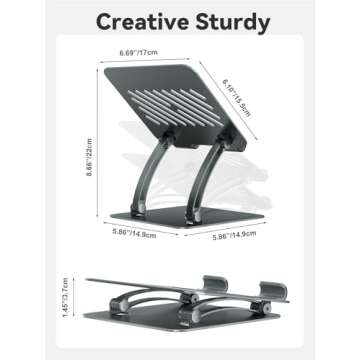 tounee Tablet Holder Stand, Dual Rod Adjustable Aluminum Desktop Stand, Compatible with 4.7-16.5" iPads, Surface Tablets, Portable Monitors, Kindle & More (Gray)