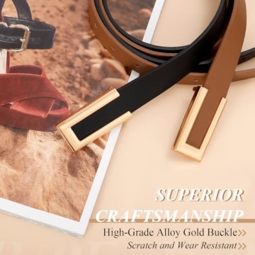 Stylish SANSTHS 2 Pack Skinny Leather Belts for Women