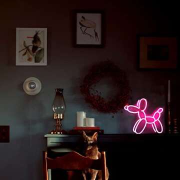 New Pink Dog Neon Sign for Bedroom, Acrylic Neon Sign Light for Wall Decor, Home Decoration, Bedroom...