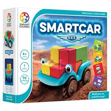SmartGames Smart Car 5 x 5 Wooden Cognitive Skill-Building Puzzle Game Featuring 96 Playful Challenges for Ages 4+