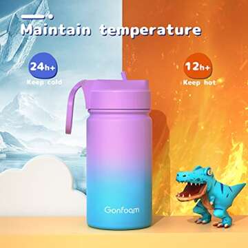 Kids Water Bottle, 12oz Water Bottles with Straw and Stickers, Stainless Steel Vacuum Double Wall Insulated cup for School, Gifts for Girls(Purple and Blue)