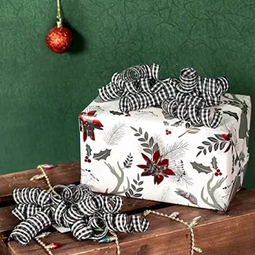 Premium Self-Adhesive Christmas Curly Bows in Plaid