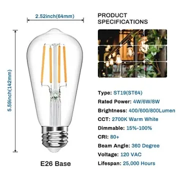 Vintage LED Edison Bulbs - Dimmable, 4W, Warm White - 4 Pack