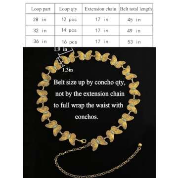 TOPACC Gold Chain Belts for Women Fashion Western Boho Turquoise Metal Belt Butterfly Chain Belt for...