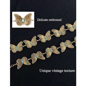TOPACC Gold Chain Belts for Women Fashion Western Boho Turquoise Metal Belt Butterfly Chain Belt for Dress Jeans