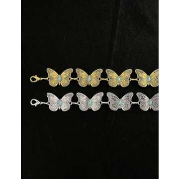 TOPACC Gold Chain Belts for Women Fashion Western Boho Turquoise Metal Belt Butterfly Chain Belt for Dress Jeans