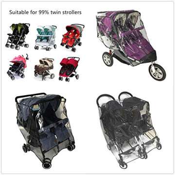Stroller Rain Cover,Universal Rain Cover for Side by Side Baby Stroller, Double Stroller Cover for R...