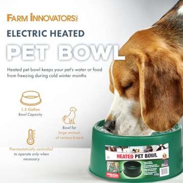 Farm Innovators 1.5-Gal Heated Pet Water Bowl for Dogs & Cats, Anti-Chew Cord, 60W, Green