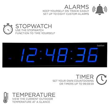 Ivation Huge 36" Inch Large Big Oversized Digital LED Clock with Stopwatch, Alarms, Countdown Timer ...
