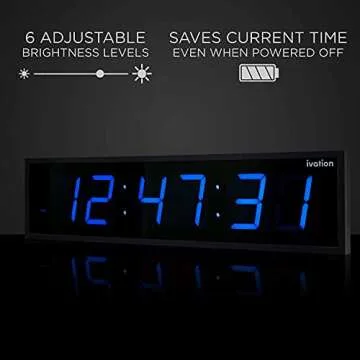Ivation Huge 36" Inch Large Big Oversized Digital LED Clock with Stopwatch, Alarms, Countdown Timer & Temp - Shelf or Wall Mount (Blue) | 6-Level Brightness, Mounting Holes & Hardware