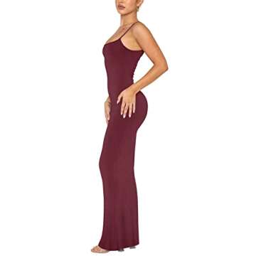 REORIA Women's Sexy Casual Lounge Slip Long Dress Elegant Wedding Guest Sleeveless Backless Ribbed Bodycon Maxi Dresses Burgundy Medium