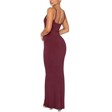 REORIA Women's Sexy Casual Lounge Slip Long Dress Elegant Wedding Guest Sleeveless Backless Ribbed Bodycon Maxi Dresses Burgundy Medium