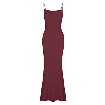 REORIA Women's Sexy Casual Lounge Slip Long Dress Elegant Wedding Guest Sleeveless Backless Ribbed Bodycon Maxi Dresses Burgundy Medium