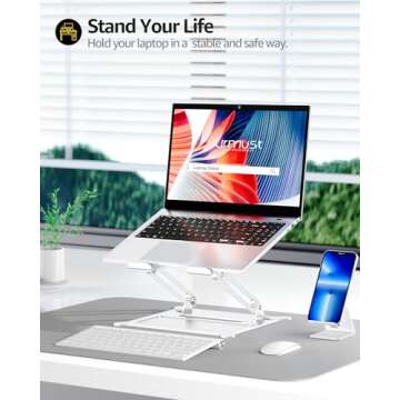 Urmust Laptop Notebook Stand Holder Adjustable Ultrabook Stand Riser Portable Compatible with MacBook Air Pro HP Dell XPS Lenovo All laptops 10-15.6"(Silver)