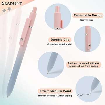 FIOVER 10pcs Gel Pens Medium Point 0.7mm Smooth Writing