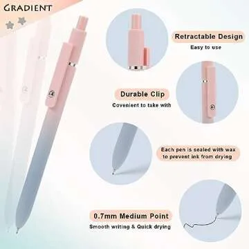 FIOVER 10pcs Gel Pens Medium Point 0.7mm Smooth Writing