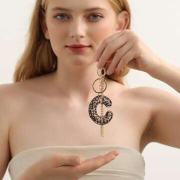 Winssigma Leopard Letter Keychain for Women, PU leather Initial Letter Keyring Keychain Accessories ...