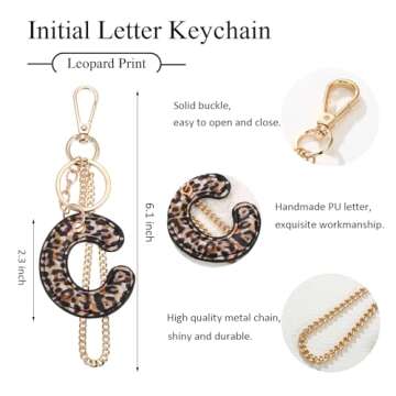 Winssigma Leopard Letter Keychain for Women, PU leather Initial Letter Keyring Keychain Accessories Purse Handbags Charm(Letter C)