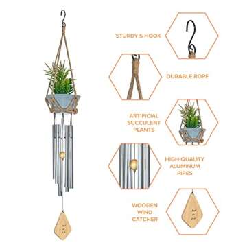 Celebration Wind Chimes - Windchimes for Loved Ones - Gifts for Family, Friends - Hanging Garden Decor with Succulent Planter - Outdoor Home Decorations