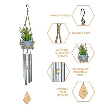 Celebration Wind Chimes - Windchimes for Loved Ones - Gifts for Family, Friends - Hanging Garden Decor with Succulent Planter - Outdoor Home Decorations