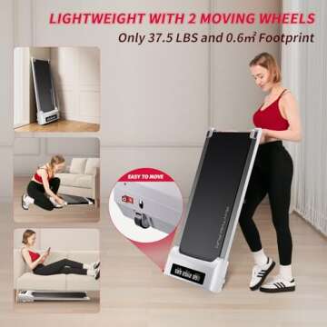 RHYTHM FUN Walking Pad Under Desk Treadmill, Walking Pad Treadmill 300 LB Capacity with Remote Control, Portable Treadmill for Office/Home Lightweight, Mini Treadmill with 3 Window LED Display White